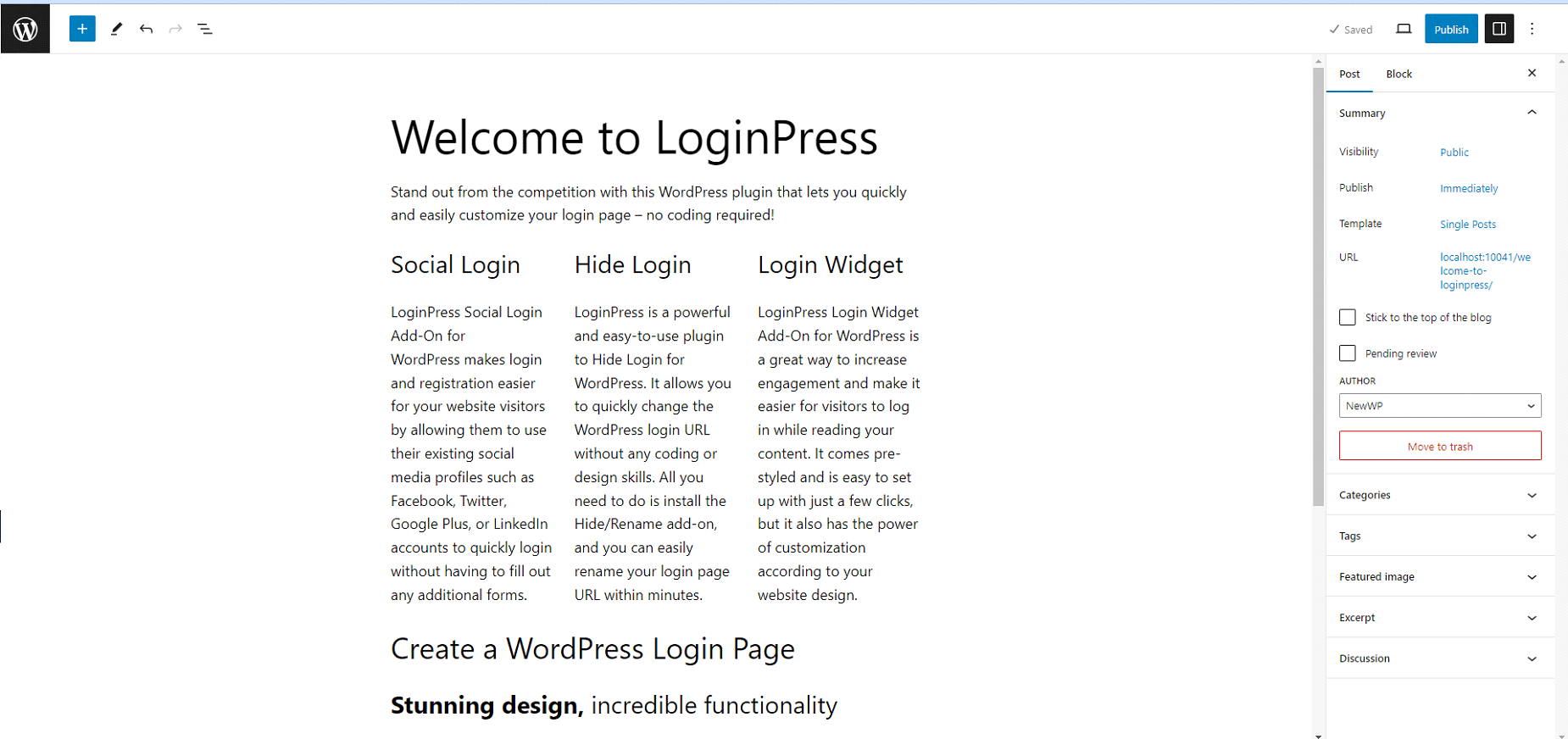 WordPress dashboard